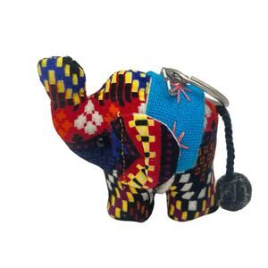 Handcrafted Elephant Plush Key Chain 2.5'Tall Multicolor